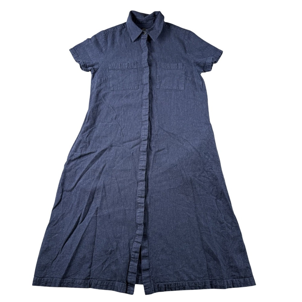 Pendleton Dress Womens S Navy Blue Button Up Pockets Linen Blend Resort Coastal‎